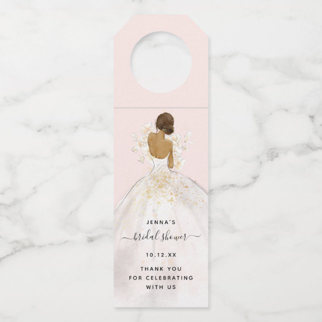 Étiquettes Pour Bouteilles Magnolia Illustrée Mariée Fête de Mariage Bouteill (Devant)
