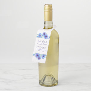 Étiquettes Pour Bouteilles Mariage aquarelle bleu fleur d'anémone