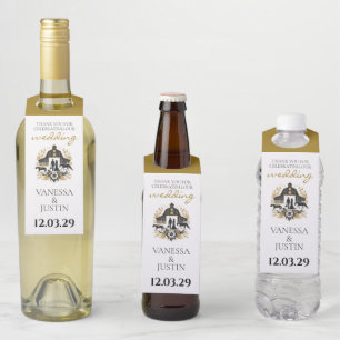 Étiquettes Pour Bouteilles Mariage campagnard noir et or