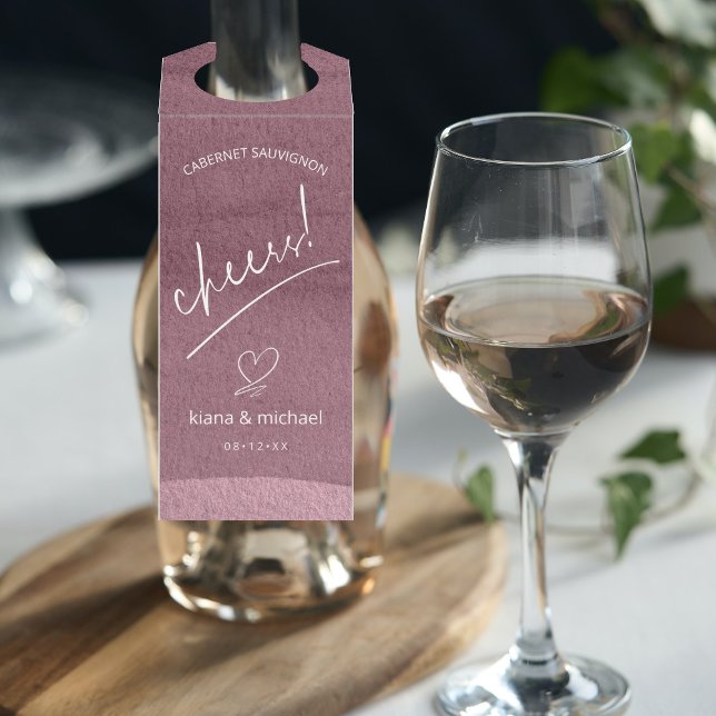 Étiquettes Pour Bouteilles Mariage de calligraphie Cheers Mauve ID771 (Wine Bottle In Situ)