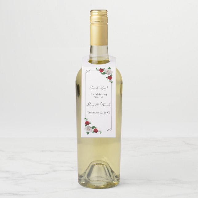 Étiquettes Pour Bouteilles Mariage De Noël Rose Rouge Et Blanc (Sur bouteille)