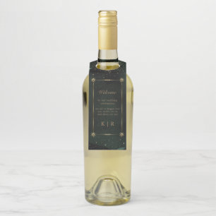 Étiquettes Pour Bouteilles Mariage d'or émeraude céleste
