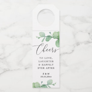 Étiquettes Pour Bouteilles Mariage Élégant Eucalyptus   À la faveur de l'amou