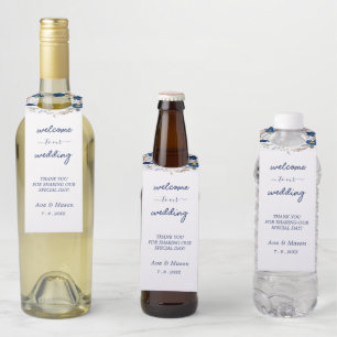 Étiquettes Pour Bouteilles Mariage floral aquarelle bleu vintage