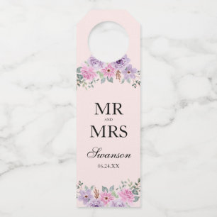 Étiquettes Pour Bouteilles Mariage Floral Aquarelle Rose Élégant