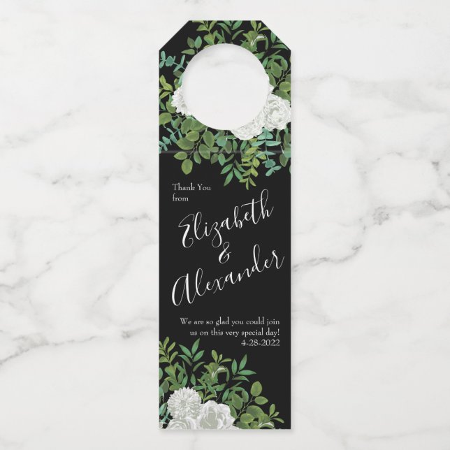 Étiquettes Pour Bouteilles Mariage floral rose noire et blanche (Devant)