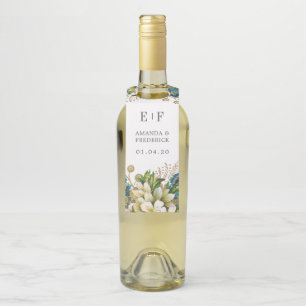 Étiquettes Pour Bouteilles Mariage Floral Shabby Turquoise et Or Vintage