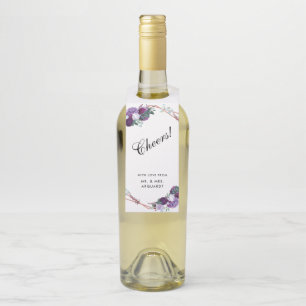 Étiquettes Pour Bouteilles Mariage moderne de fleurs violettes géométriques