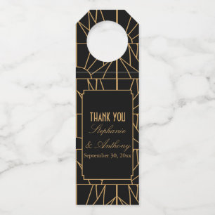 Étiquettes Pour Bouteilles Mariage Motif Gold et Black Art Déco