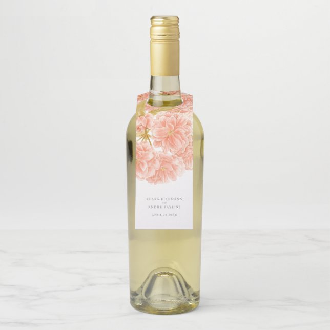 Étiquettes Pour Bouteilles Mariage personnalisé floral de fleurs de pêcher de (Sur bouteille)