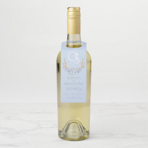 Étiquettes Pour Bouteilles Mariage porte-bouteilles   Monogramme Bleu Floral 