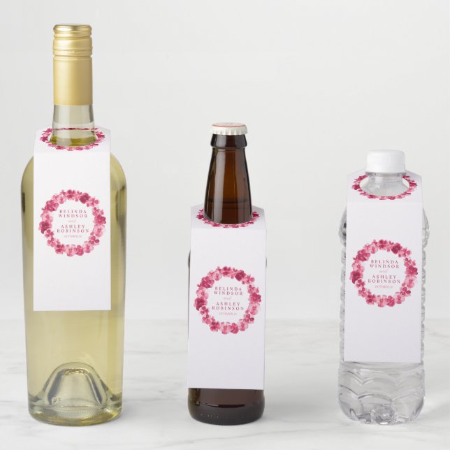 Étiquettes Pour Bouteilles Mariage rouge pensée aquarelle personnalisé (En situation)