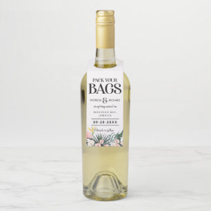 Étiquettes Pour Bouteilles Mariage Tropical de Destination Sauvegarder la Dat