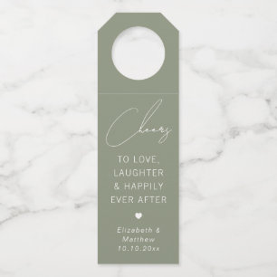 Étiquettes Pour Bouteilles Mariage Vert Sauge   Acclamations Élégantes Minima