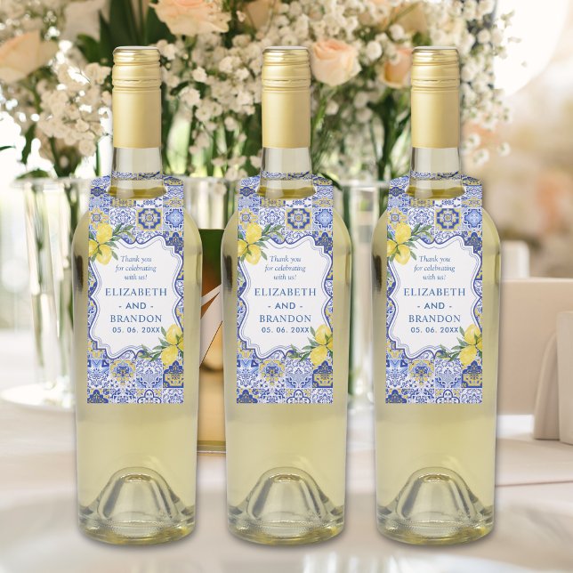 Étiquettes Pour Bouteilles Mediterranean Tile & Lemon Elegance Wedding (Créateur téléchargé)