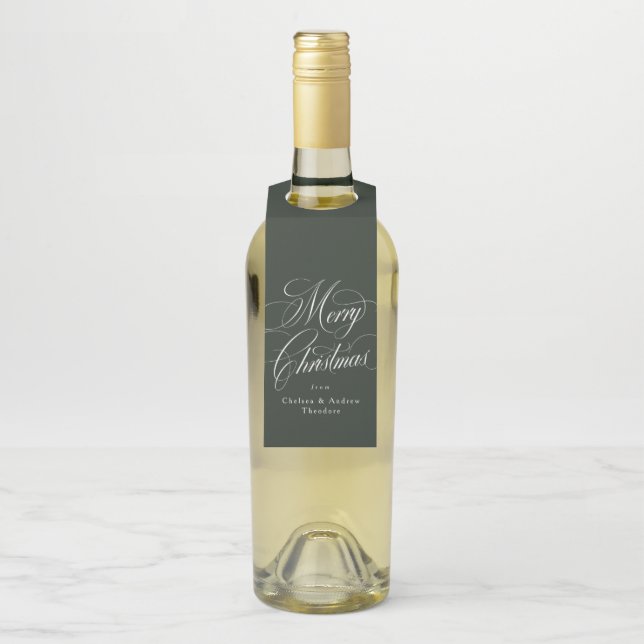 Étiquettes Pour Bouteilles Merry Christmas elegant hunter green holiday (Sur bouteille)