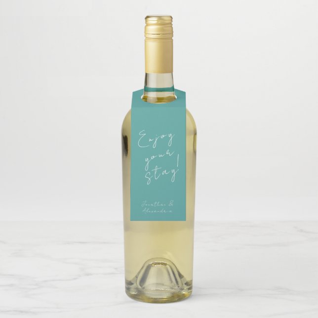 Étiquettes Pour Bouteilles Message d'accueil de script turquoise tendance (Sur bouteille)