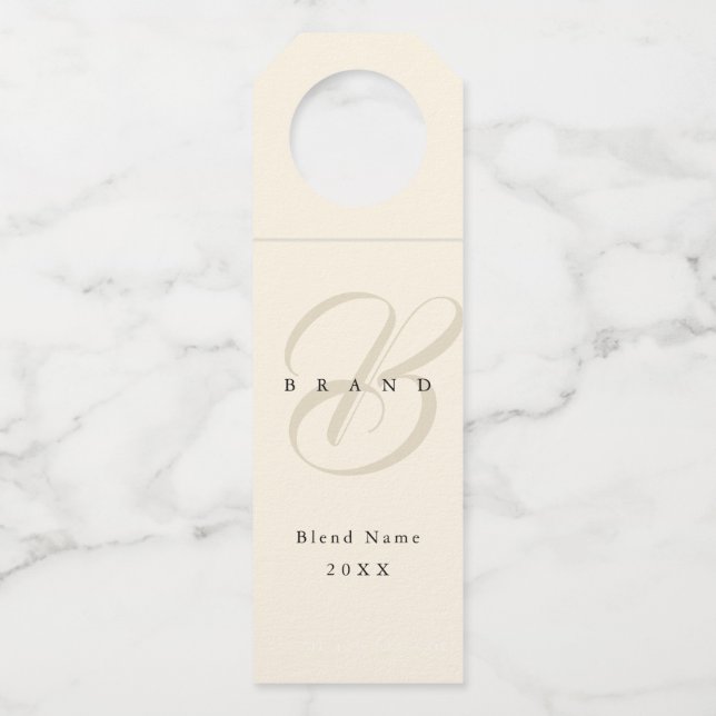 Étiquettes Pour Bouteilles Minuscule Beige clair Noir Élégant Monogramme Soci (Devant)