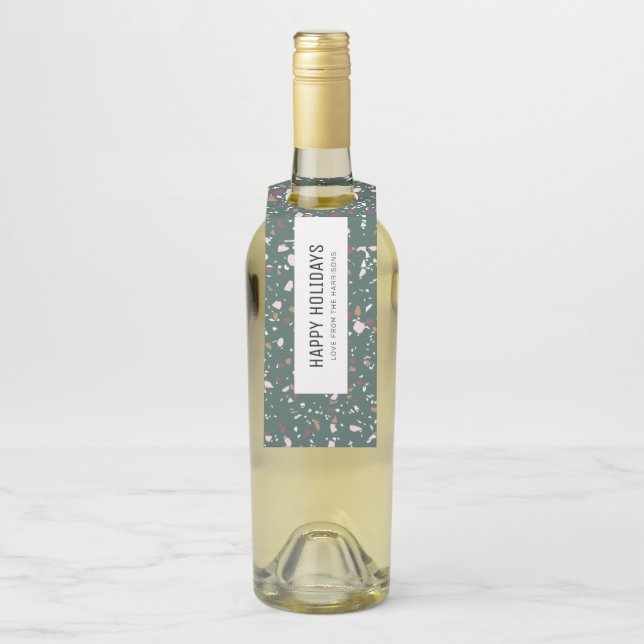 Étiquettes Pour Bouteilles Modèle de terrazzo vert moderne amusant Joyeuses F (Sur bouteille)