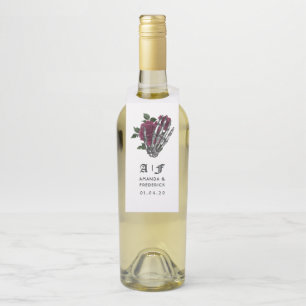 Étiquettes Pour Bouteilles Monogramme de mariage gothique squelette floral de