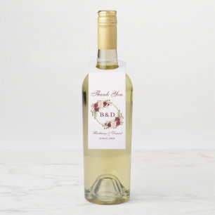 Étiquettes Pour Bouteilles Monogramme Mariage de germes floraux de Bourgogne