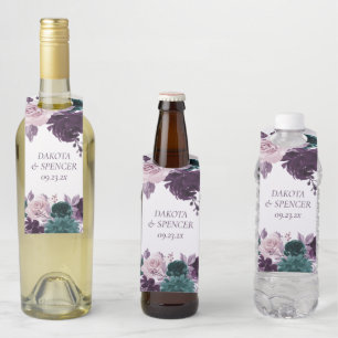Étiquettes Pour Bouteilles Moody Boho   Eggplant pourpre et Rose Turquoise pe