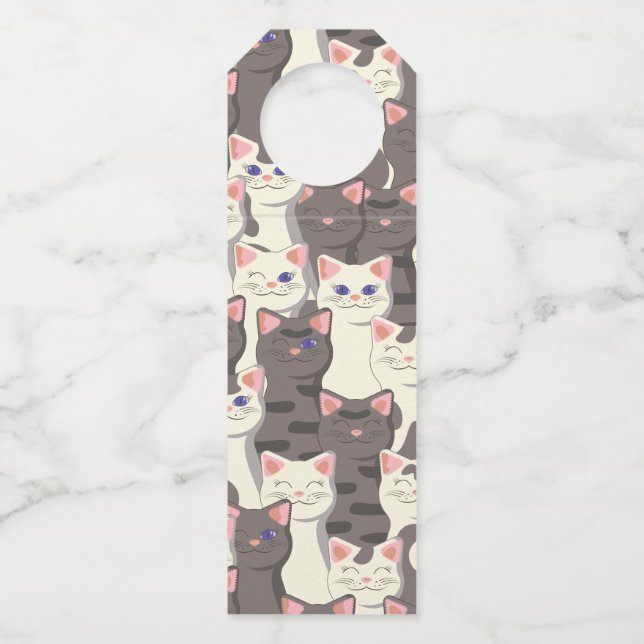 Étiquettes Pour Bouteilles Motif de chats blancs et gris (Devant)
