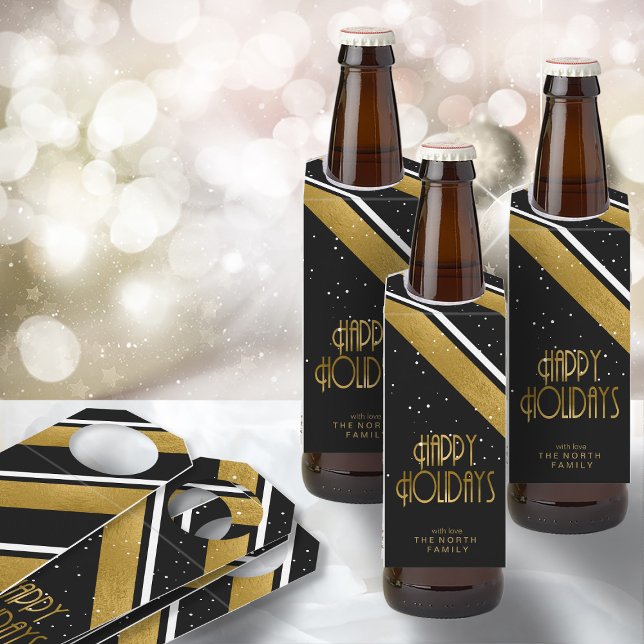 Étiquettes Pour Bouteilles Motif de Noël Gold ID862 (Front/Back In Situ)
