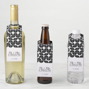 Étiquettes Pour Bouteilles Mr & Mrs Wedding Favor Black White MCM Motif