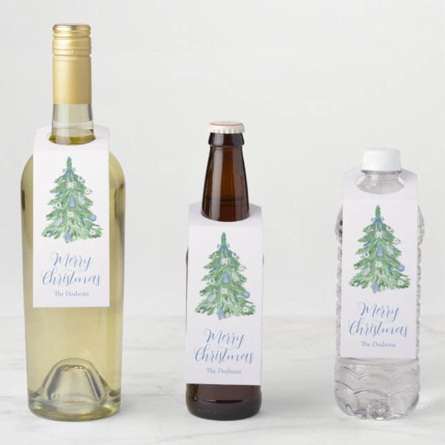 Étiquettes Pour Bouteilles Noël en Chinoiserie Bleue (En situation)