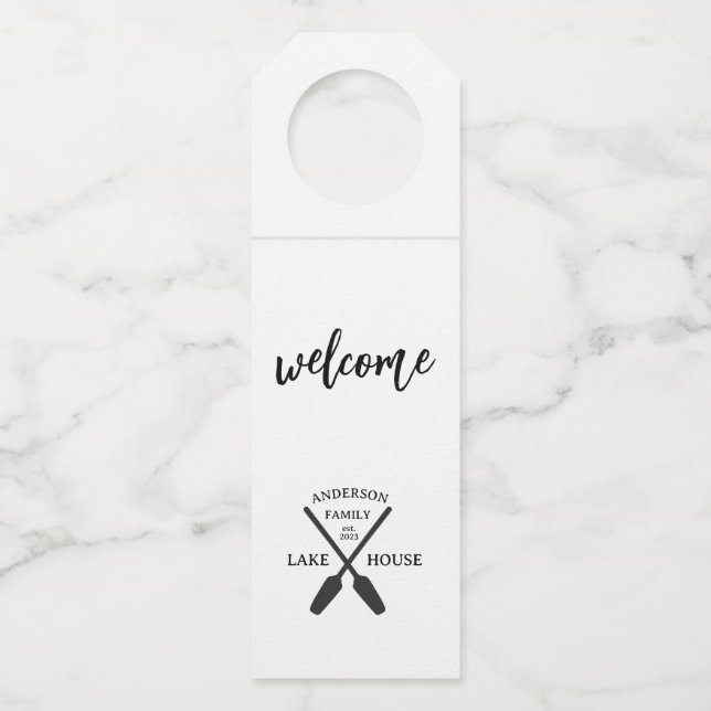Étiquettes Pour Bouteilles Nom de famille personnalisé Lake House (Devant)