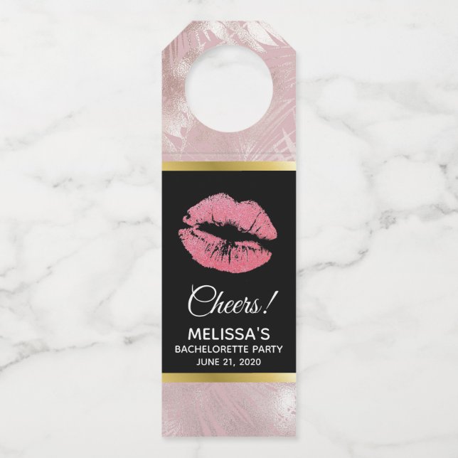 Étiquettes Pour Bouteilles Parties scintillant rose lèvres et Rose Gold Tropi (Devant)