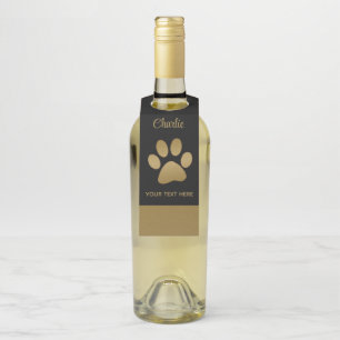 Étiquettes Pour Bouteilles Patte de chien brillante dorée sur fond noir