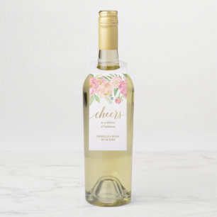 Étiquettes Pour Bouteilles Peach and Pink Peony salue le Mariage