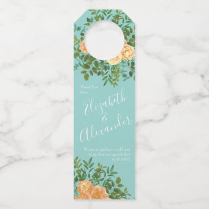 Étiquettes Pour Bouteilles Pêche Aqua Turquoise Mariage Roses Floral
