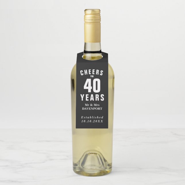 Étiquettes Pour Bouteilles Personnalisé 40e anniversaire mariage soirée éléga (Sur bouteille)
