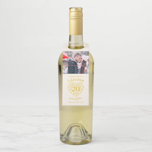 Étiquettes Pour Bouteilles photo de 20e anniversaire de mariage cœur en pierr (Sur bouteille)