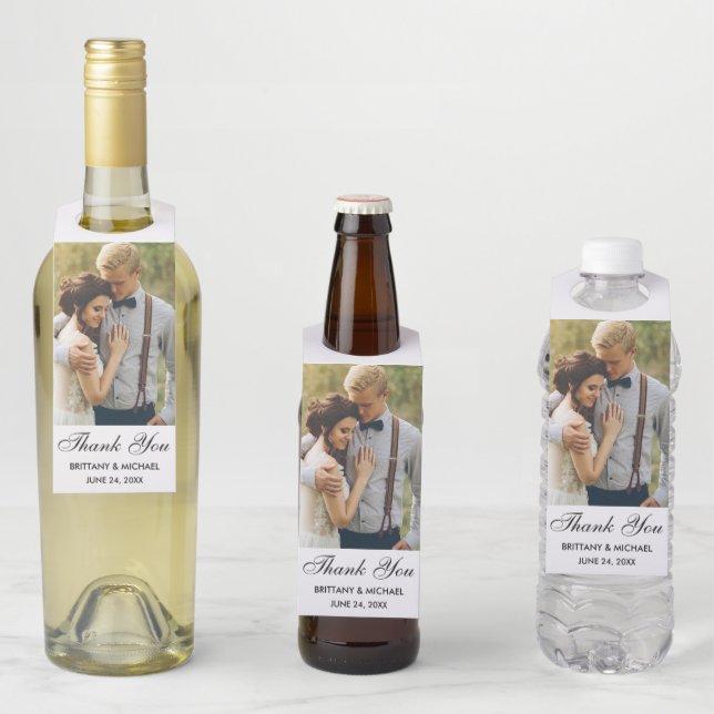 Étiquettes Pour Bouteilles Photo de Merci Mariage moderne (En situation)