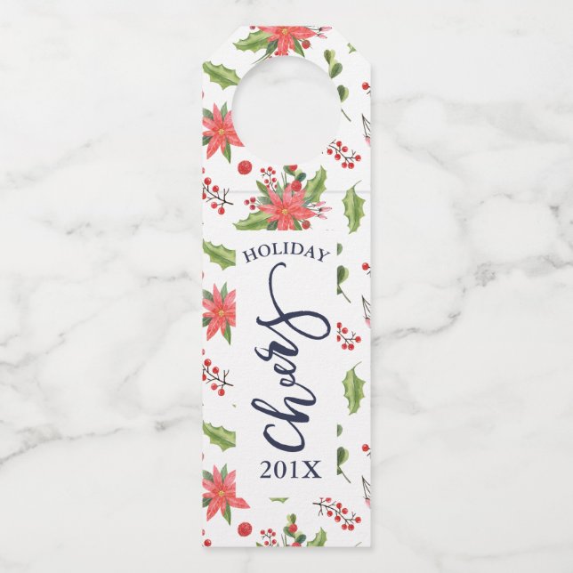 Étiquettes Pour Bouteilles Poinsettia bouquet motif typographie moderne (Devant)