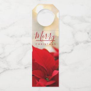 Étiquettes Pour Bouteilles Poinsettias rouges avec Golden Bokeh Noël