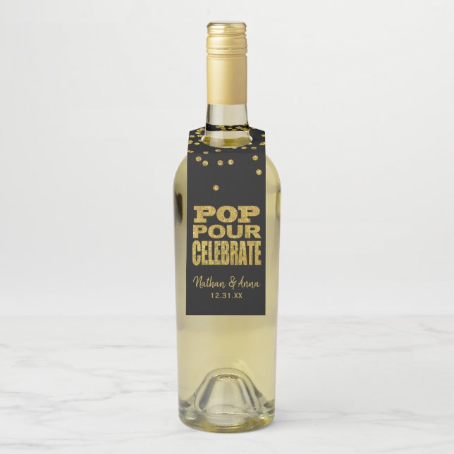Étiquettes Pour Bouteilles Pop Pour Célébrer | Paillettes Dorées Faux (Sur bouteille)