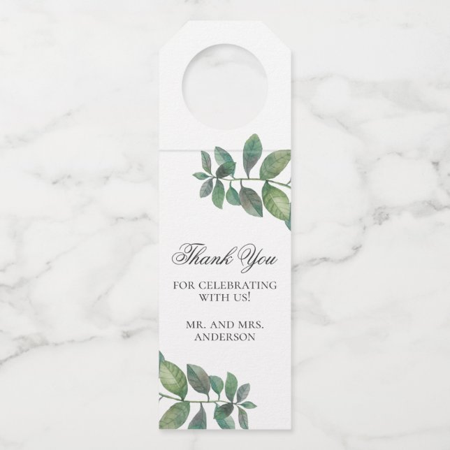 Étiquettes Pour Bouteilles Remerciement de mariage champêtre. Feuilles aquare (Devant)
