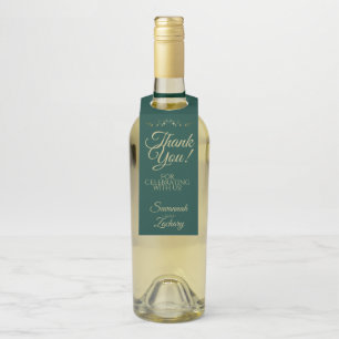 Étiquettes Pour Bouteilles Remerciement de mariage élégant or et émeraude ver