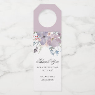 Étiquettes Pour Bouteilles Remerciement de mariage floral. Fleur violette aqu