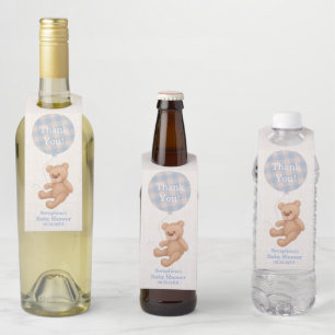 Étiquettes Pour Bouteilles Remerciement pour une Baby Shower Ours en Peluche 