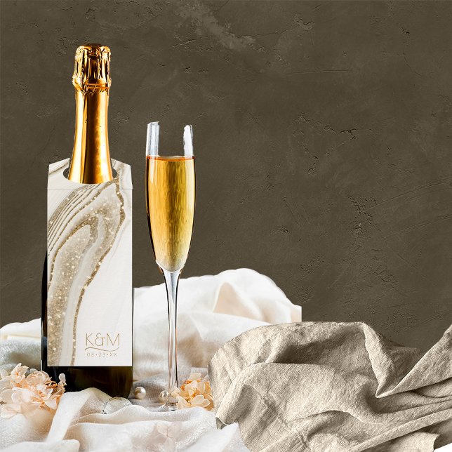 Étiquettes Pour Bouteilles Résumé Strates de paillettes de mariage ivoire ID9 (Wine Bottle In Situ)