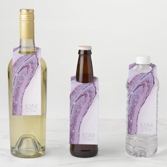 Étiquettes Pour Bouteilles Résumé Strates de paillettes de mariage lilas ID90 (En situation)
