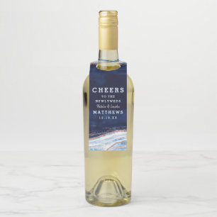 Étiquettes Pour Bouteilles Rose Gold Bleu Saphir Mariage À votre santé & Merc