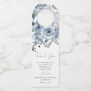 Étiquettes Pour Bouteilles Roses Fleurs Bleu Poussiéreux Écriture Remerciemen