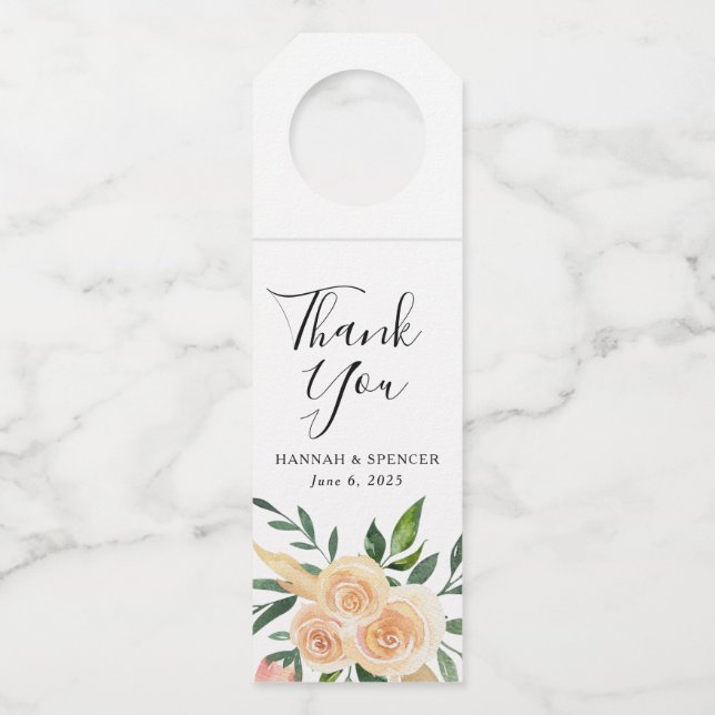 Étiquettes Pour Bouteilles Roses Pêche | Mariage Personnalisé (Devant)